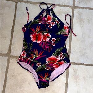 Floral Kona Sol Blue and Pink one piece swimsuit
